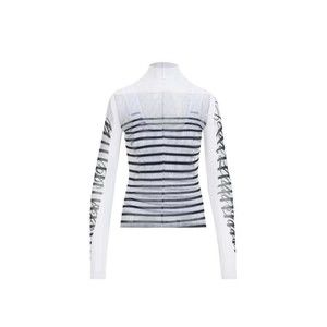Jean Paul Gaultier Spandex Mesh Printed Feathers Mariniere Top - NWT